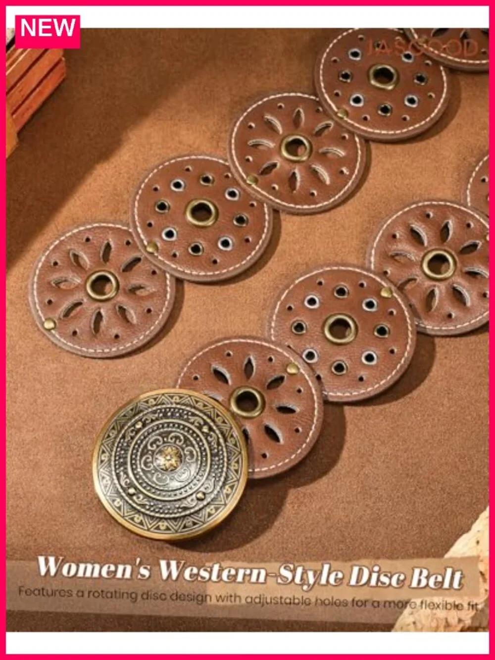 Vintage Western Cowgirl Disc Belt, Faux Leather Waist Belt for Jeans Dresses,